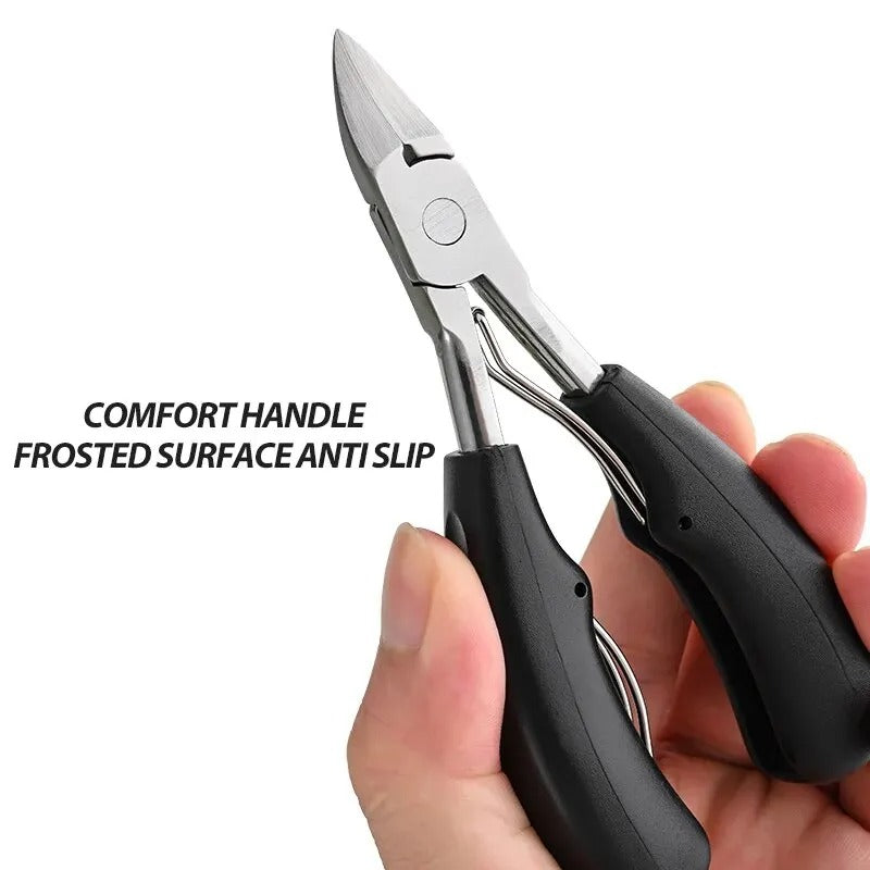 Packaging for unisex heavy-duty nail clippers, specifically designed for seniors with thick toenails.