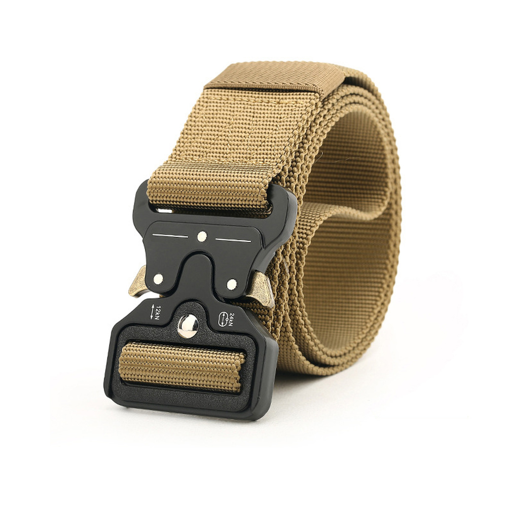 Heavy duty quick release tactical belt, black nylon with strong metal buckle, versatile outdoor accessory