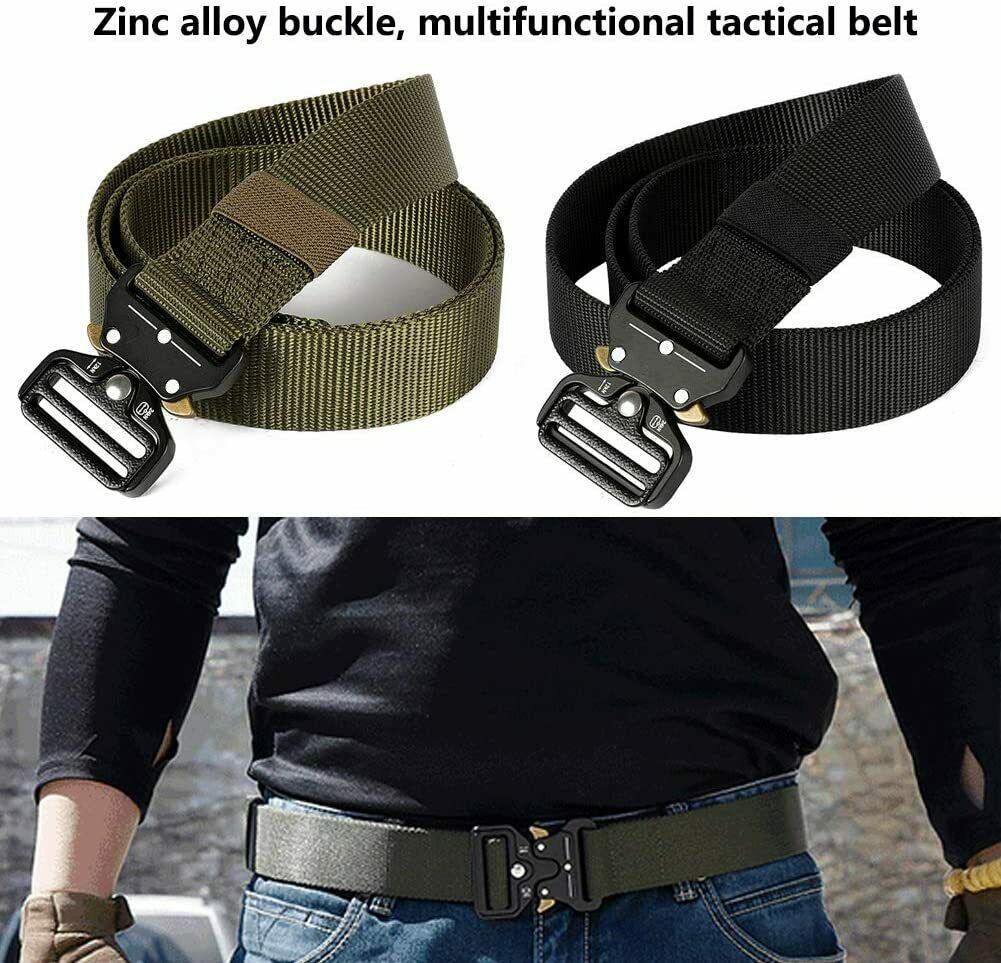 Tactical utility belt for men and women, black nylon, quick release metal buckle for secure fit
