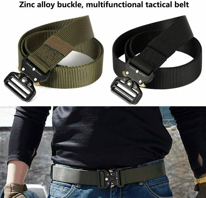 Tactical utility belt for men and women, black nylon, quick release metal buckle for secure fit