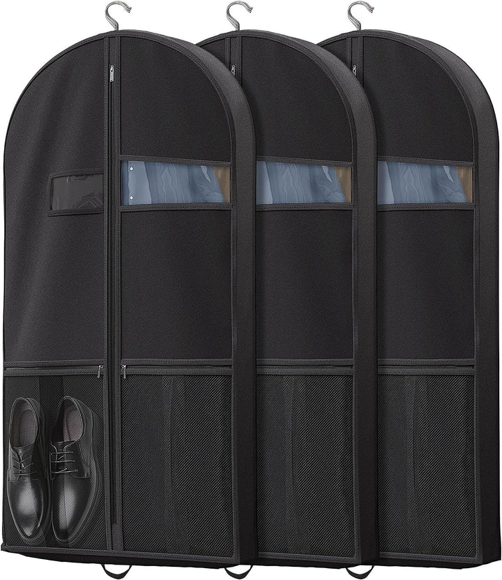 Unisex heavy-duty travel garment bag with clear window & pockets for organized clothing protection.