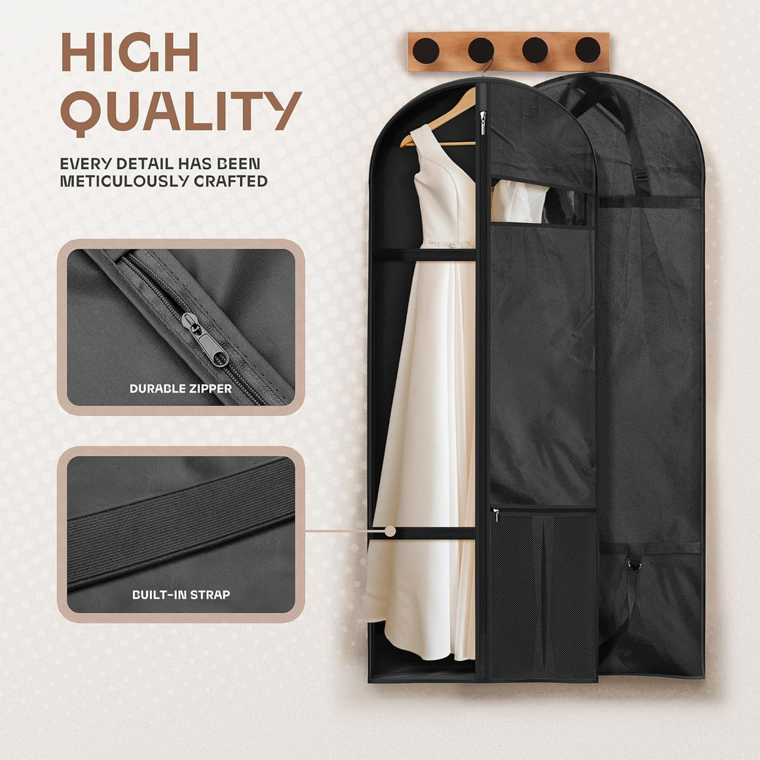 Heavy-duty suit & dress travel bag, clear viewing window, extra pockets for ultimate convenience.