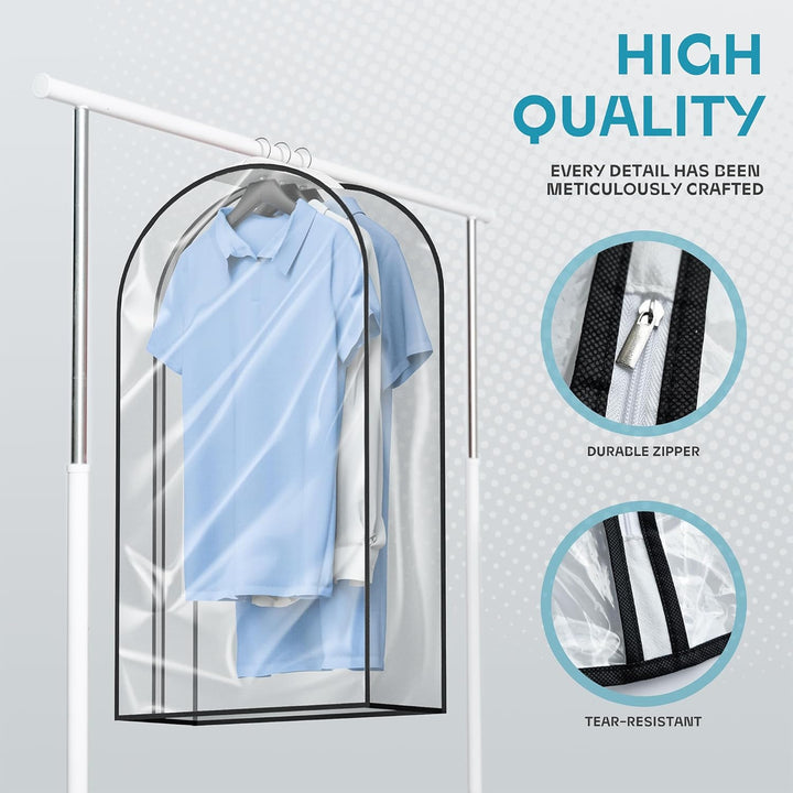 Unisex travel garment carrier, clear window, zippered pockets, keeps clothes pristine & safe.