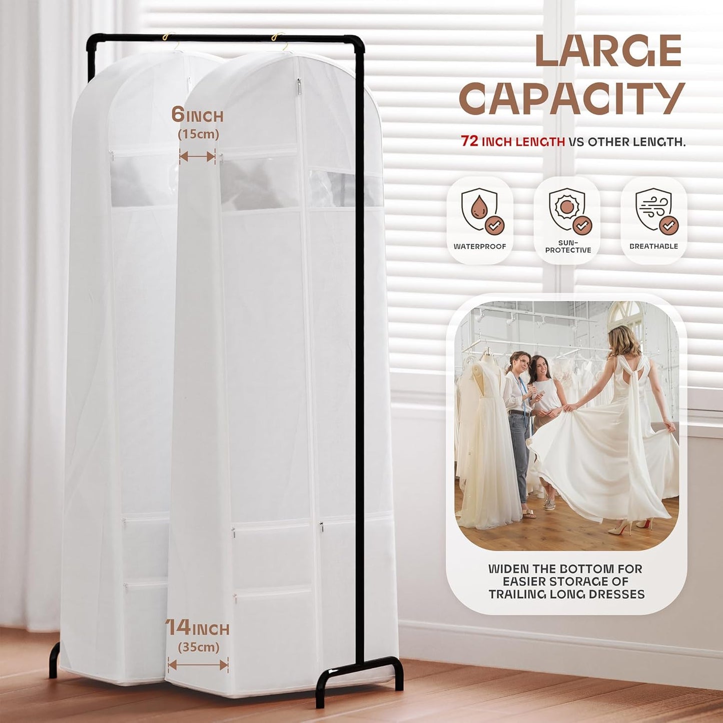 Durable garment bag for travel, clear window, multiple storage pockets, professional look & feel.