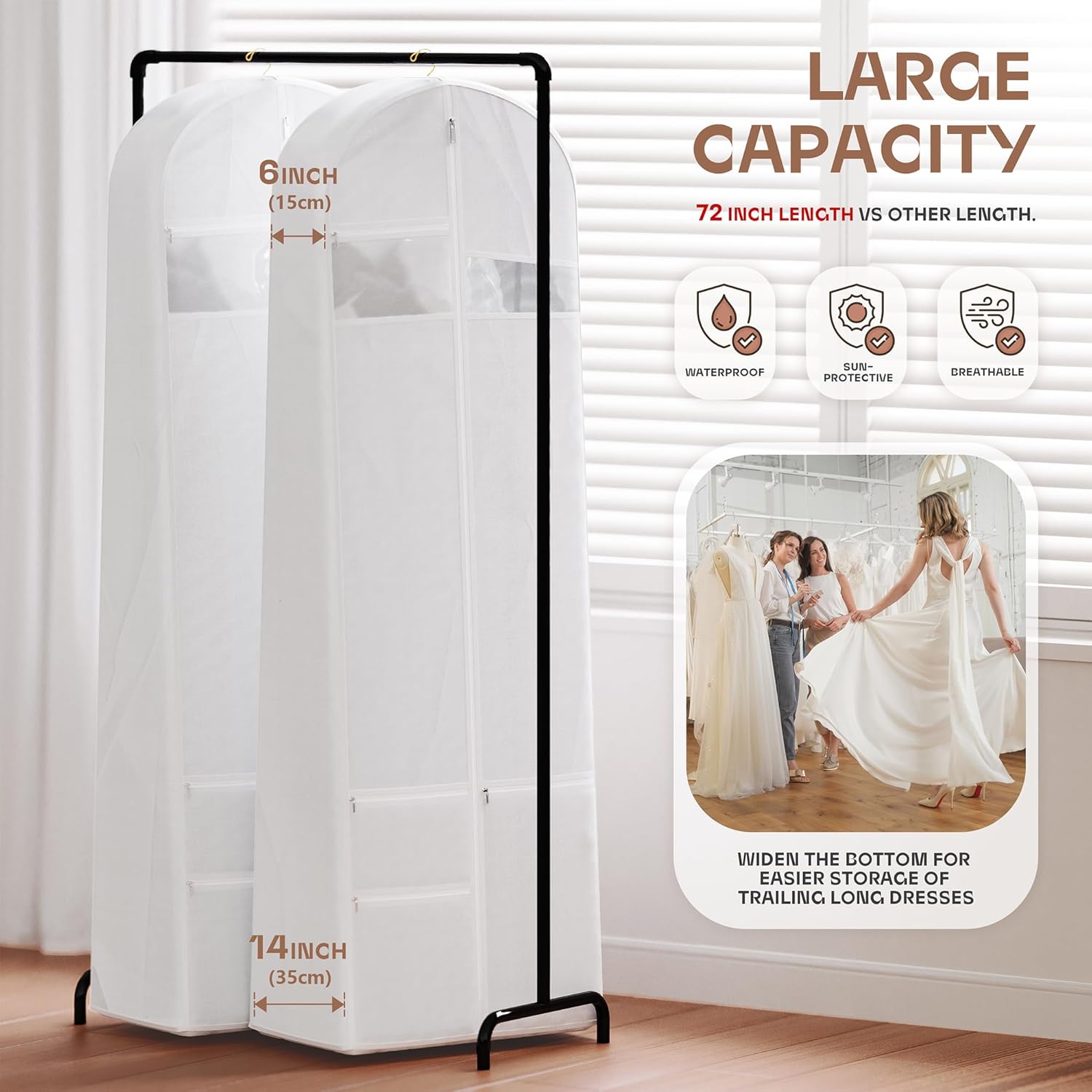 Durable garment bag for travel, clear window, multiple storage pockets, professional look & feel.