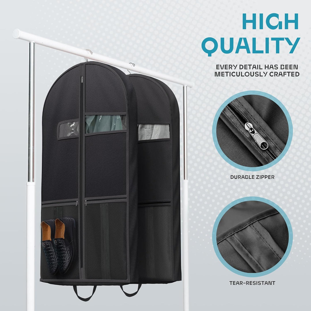 Travel accessory: unisex heavy-duty garment bag, clear window, pockets for organized packing, durable.