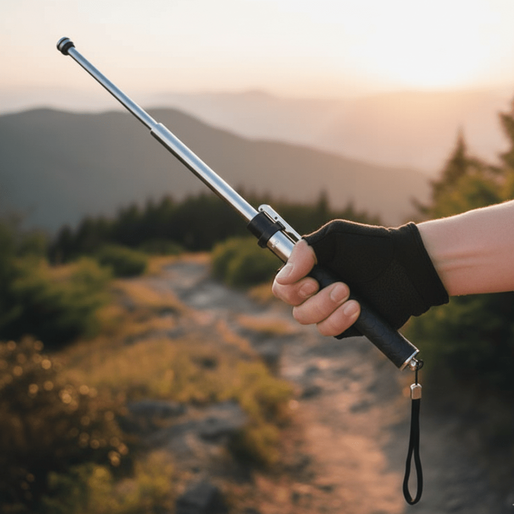 Unisex heavy-duty trekking pole for hiking & walking, aluminum, ergonomic grip.