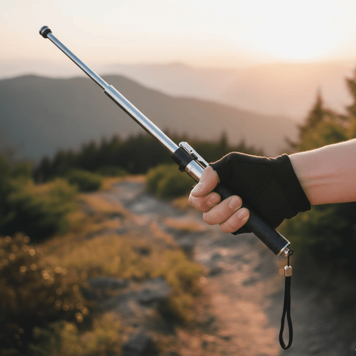 Unisex heavy-duty trekking pole for hiking & walking, aluminum, ergonomic grip.