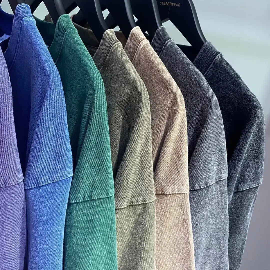 Garment-dyed heavyweight retro tee, offering a unique vintage look & relaxed comfort for men's & women's casual wear.