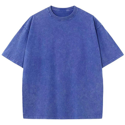 Close-up of the heavyweight fabric & garment-dyed texture on a retro unisex t-shirt with a relaxed fit.