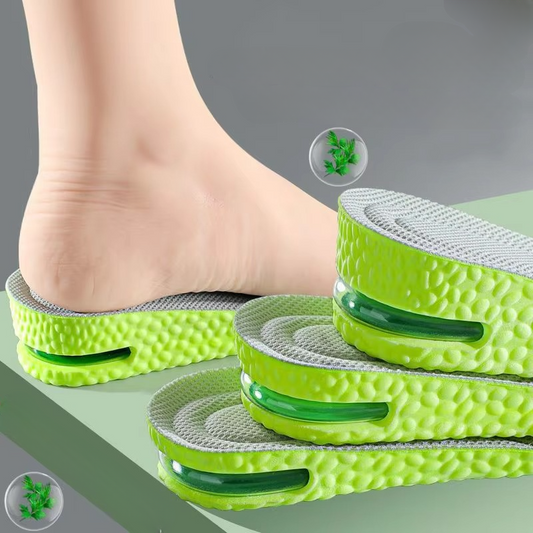 Unisex height boosting sports insoles with air cushion for improved comfort & invisible lift.