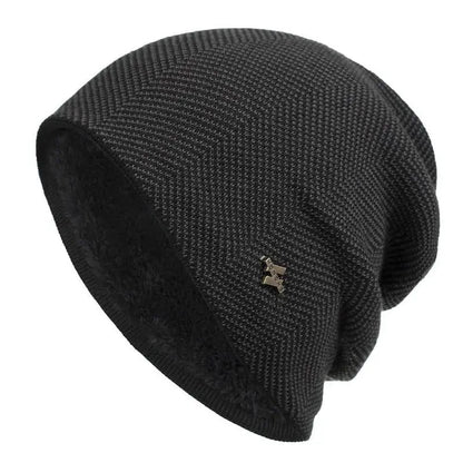 Versatile unisex herringbone knit beanie hat, perfect for adding warmth & style to any winter outfit.
