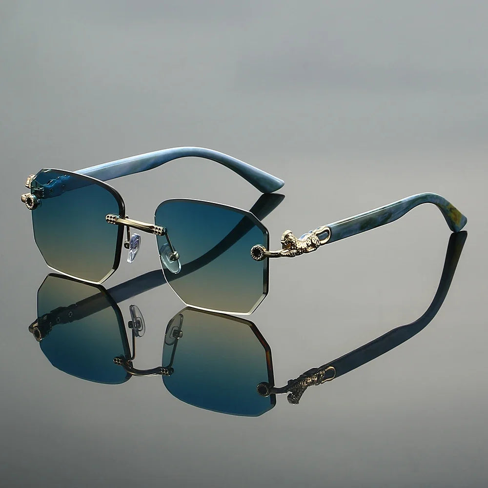 Unisex hexagonal frameless designer sunglasses with UV400 protection.