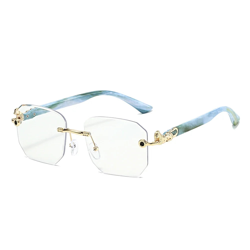 Elegant unisex frameless hexagonal sunglasses, a must-have luxury accessory for sunny days.