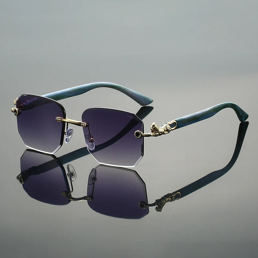 Premium designer hexagonal sunglasses, frameless for a sleek, contemporary look.
