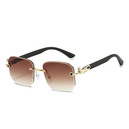 Sleek unisex luxury sunglasses, featuring a distinctive hexagonal frameless design.