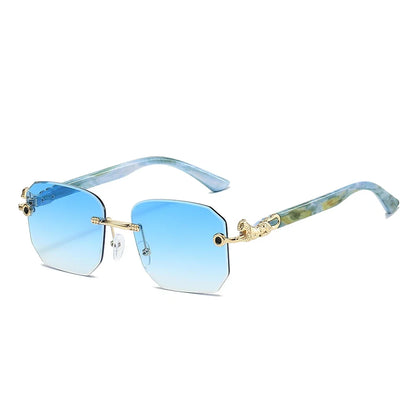 Designer hexagonal sunglasses with frameless construction for a truly modern aesthetic.