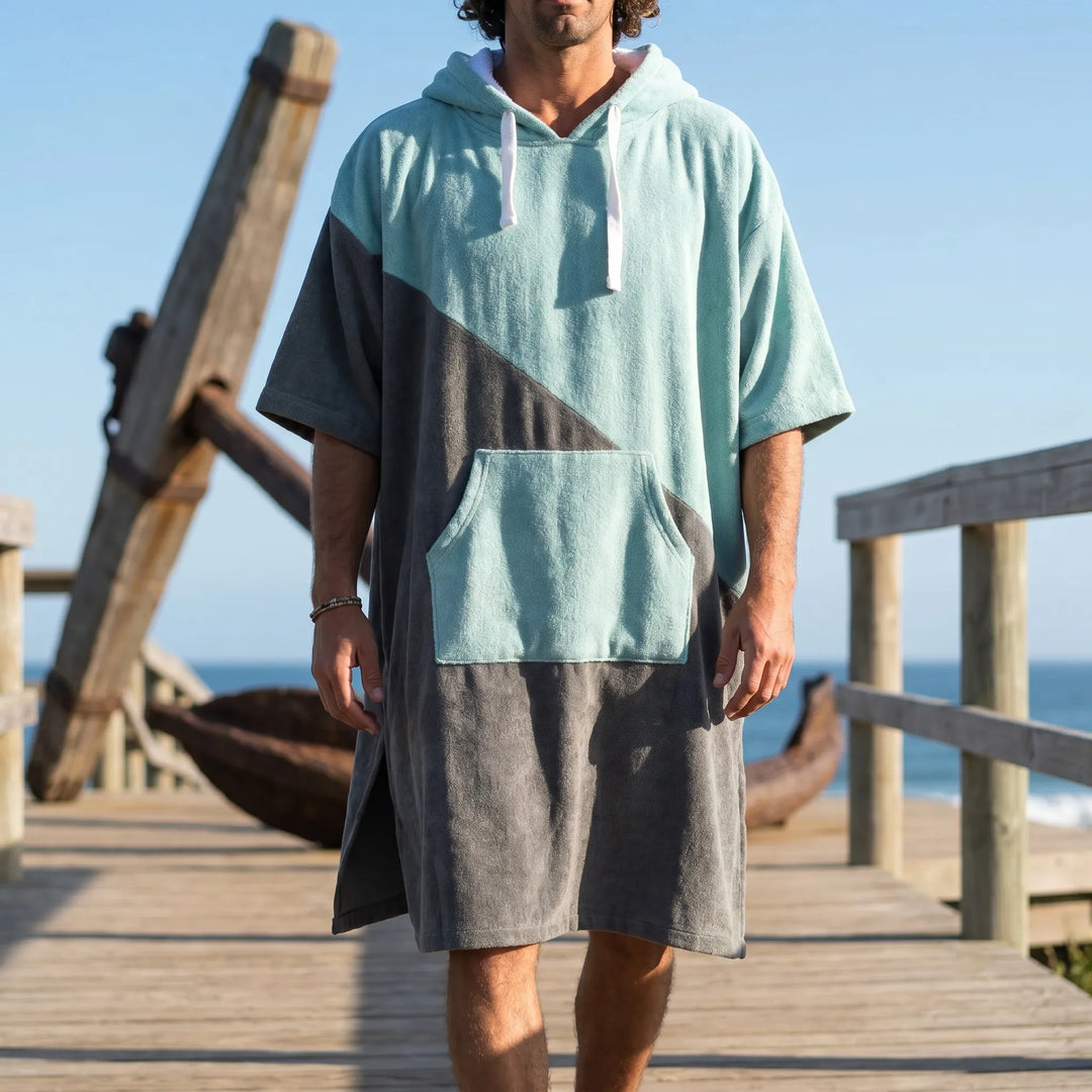 Unisex hooded changing poncho for beach & pool. Quick-dry, oversized towel for privacy after swimming or surfing.
