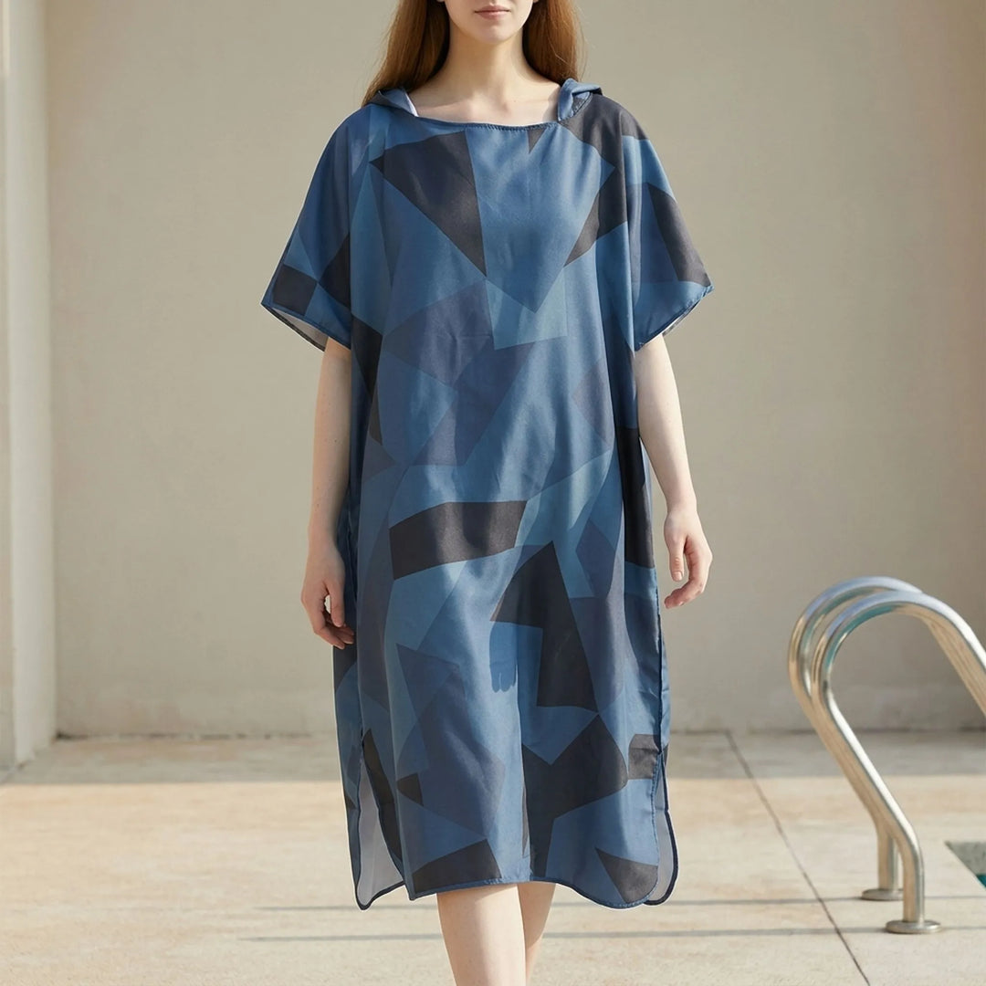 Unisex geometric hooded changing robe. Absorbing swim towel poncho, perfect for beach & water sports.