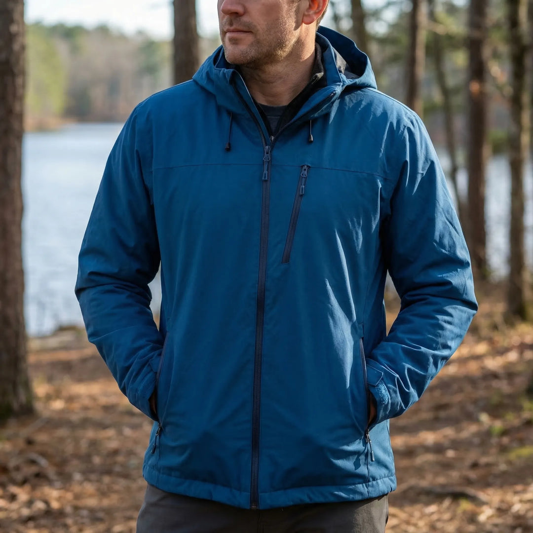 Unisex hooded windbreaker jacket for hiking trails. Lightweight, water-resistant outdoor apparel for active lifestyles.