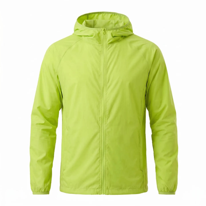 Essential unisex hooded windbreaker. Travel jacket for camping, hiking, and fishing on outdoor trails. Water-resistant.