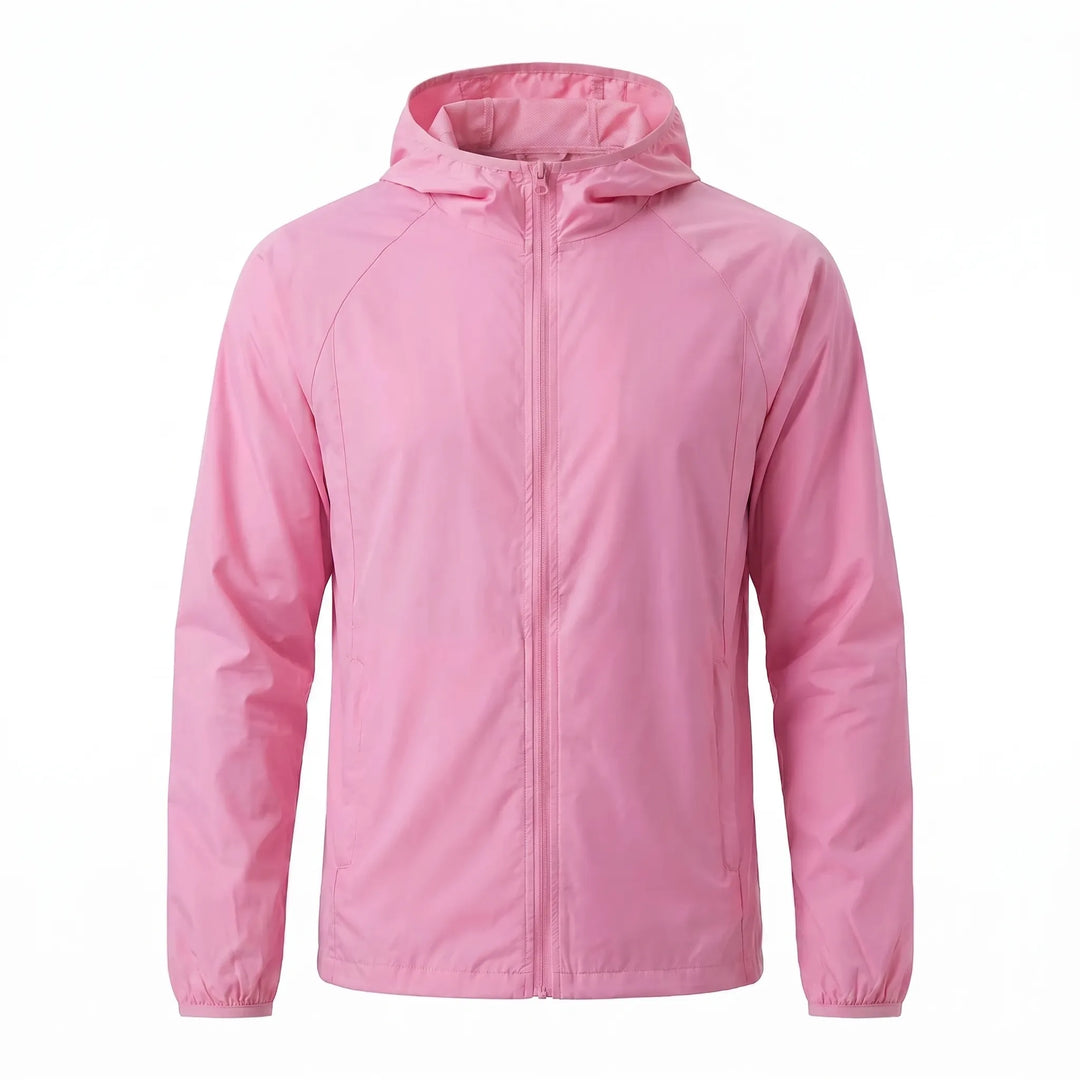 Get moving in this unisex hooded windbreaker jacket. Water-resistant, lightweight for outdoor trails & adventures.