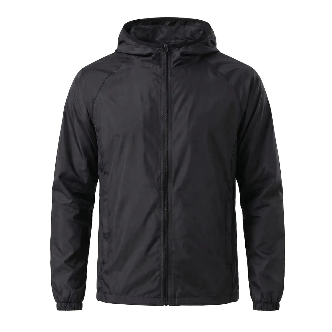 Versatile unisex hooded windbreaker. Lightweight outerwear for outdoor trails, hiking, and travel. Active apparel.