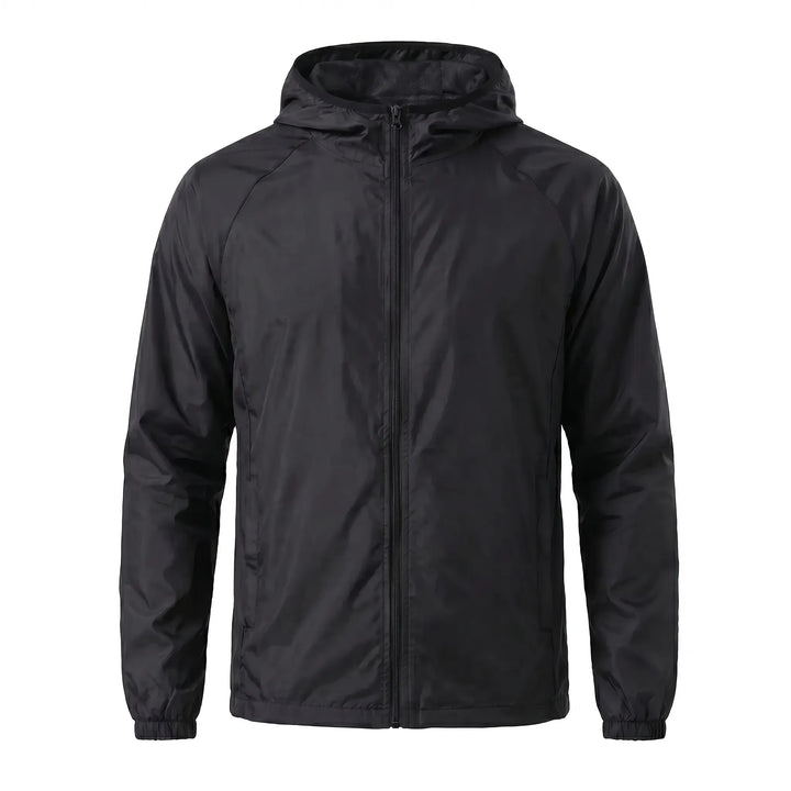 Versatile unisex hooded windbreaker. Lightweight outerwear for outdoor trails, hiking, and travel. Active apparel.