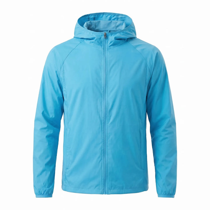 Stylish unisex hooded windbreaker jacket. Water-resistant & lightweight, ideal for outdoor trails & active adventures.