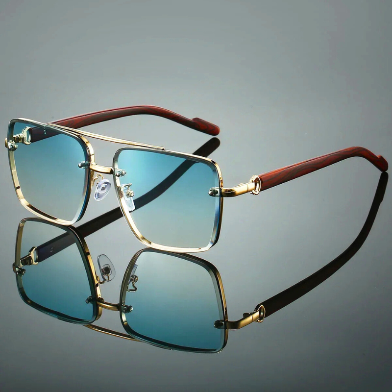 Unisex Horizon Sunglasses with UV400 protection, stylish golden frames, and adjustable nose pads for comfort.