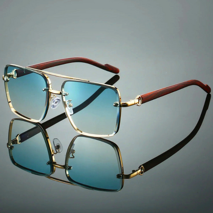 Unisex Horizon Sunglasses with UV400 protection, stylish golden frames, and adjustable nose pads for comfort.
