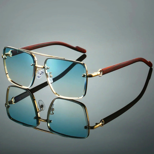 Unisex Horizon Sunglasses with UV400 protection, stylish golden frames, and adjustable nose pads for comfort.