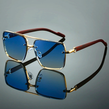 Stylish Horizon unisex sunglasses featuring green UV400 lenses, golden frames, perfect for outdoor fashion.