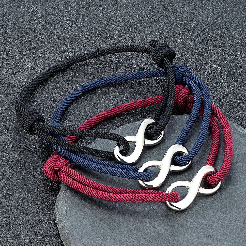 Stylish unisex infinity cord bracelet, adjustable, fashion accessory for both men and women.