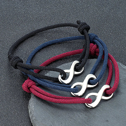 Stylish unisex infinity cord bracelet, adjustable, fashion accessory for both men and women.