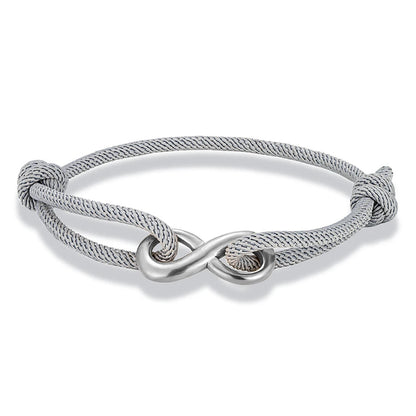 Symbolic infinity bracelet, adjustable cord & stainless steel, a perfect gift idea for him or her.