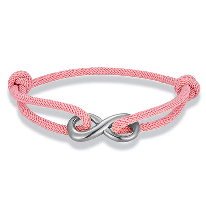 Robust adjustable cord bracelet with infinity symbol, unisex, ideal for minimalist daily wear.