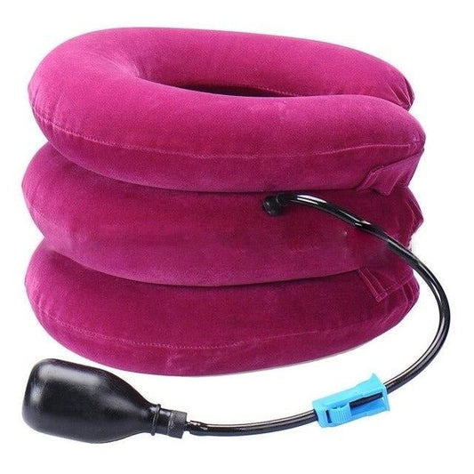 Unisex inflatable cervical neck traction pillow for neck pain & stiffness relief. Posture correction support.
