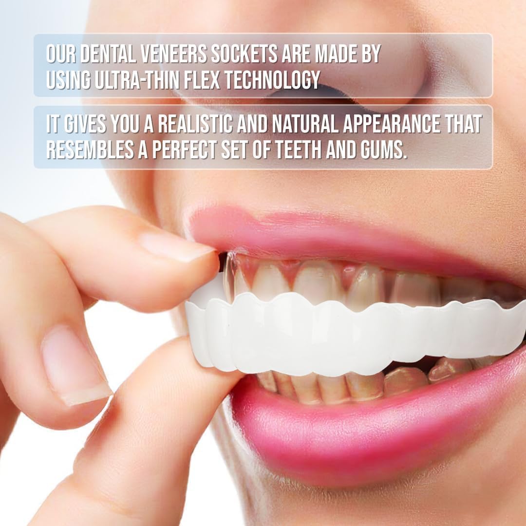 Easy to use instant smile veneers kit for upper & lower teeth, natural look snap-on covers.