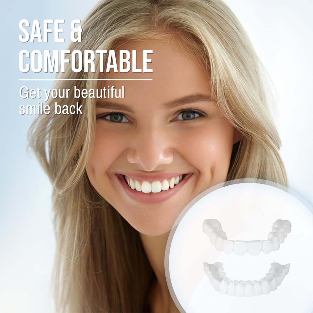 Transform your smile with unisex instant clip-on veneers, perfect upper & lower snap-on teeth.