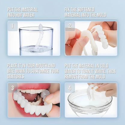 Convenient clip-on veneers for a natural look, unisex upper & lower instant smile enhancement kit.