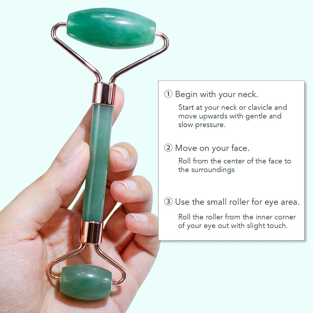 Natural stone beauty set: Jade roller & Gua Sha for relaxing face massage & lymphatic drainage.