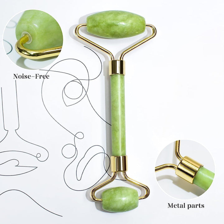 Jade roller and Gua Sha natural stone set for enhanced skincare absorption & healthy, radiant glow.