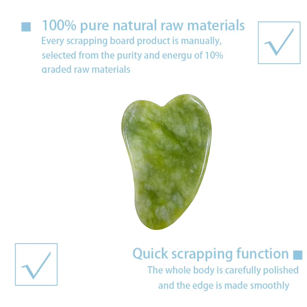 Authentic jade facial tool set: Gua Sha & roller for revitalizing anti-aging skincare & self-care.