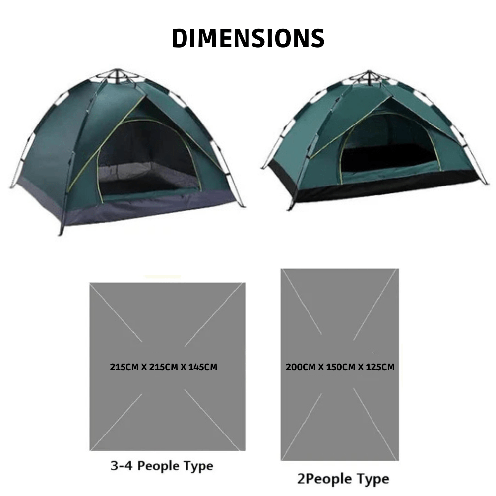Durable grey and green pop-up tent, ideal for camping adventures, with a zippered entrance.