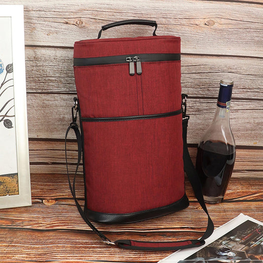 Unisex insulated 2-bottle wine cooler tote bag. Perfect for picnics & travel, a great beverage carrier.