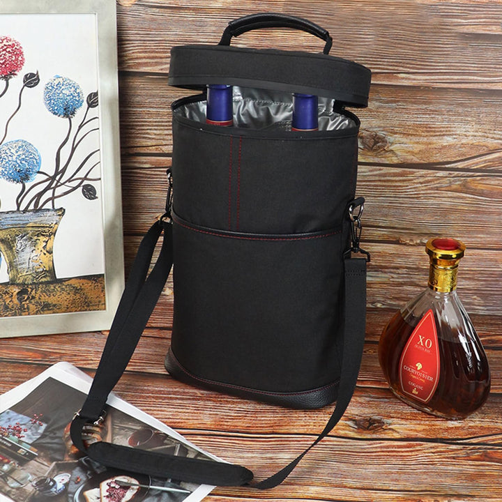 Premium insulated wine cooler tote bag, designed for two bottles. Unisex design, perfect for outdoor events.
