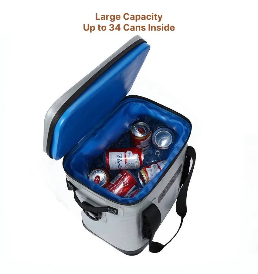Portable camping cooler bag with airtight seal, ideal for keeping items cold outdoors