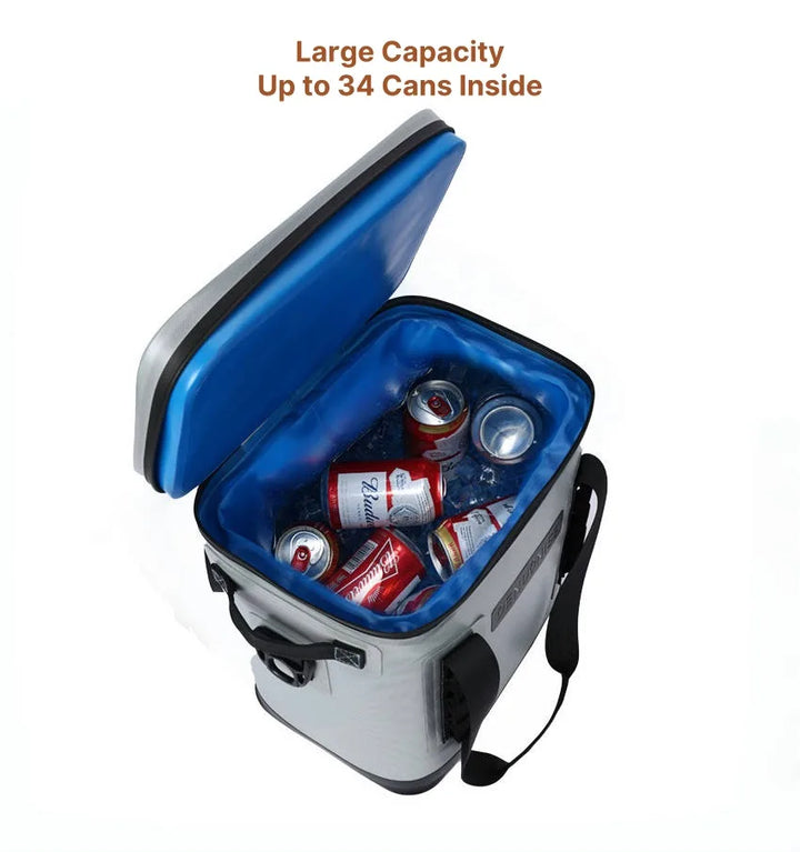 Portable camping cooler bag with airtight seal, ideal for keeping items cold outdoors
