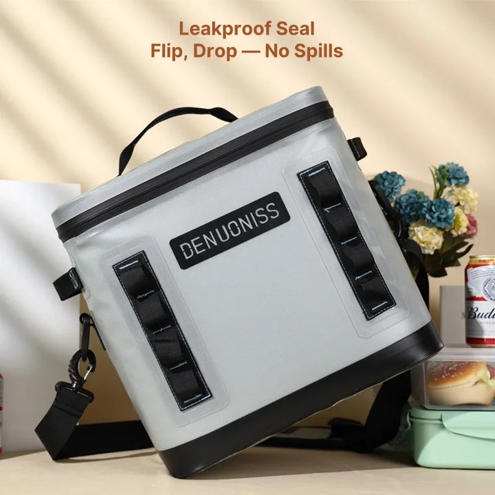 Durable insulated cooler bag for camping, airtight and leakproof features, portable design